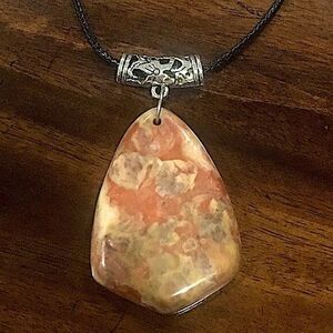 Natural Ayaka Agate Stone Pendant on Waxed Necklace w/ Lobster Claw Clasp